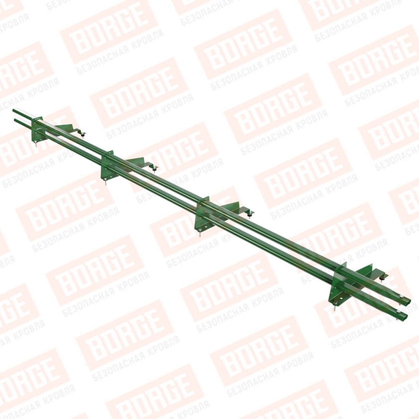 Снегозадержатель трубчатый Русский Рубеж 3м, 4 опоры, для МЧ с выс. ступенькой, лиственно-зеленый (RAL 6002), 350мм
