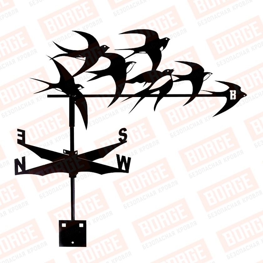 Флюгер BORGE Ласточки, 625х290мм, чёрный (RAL 9005 matt)