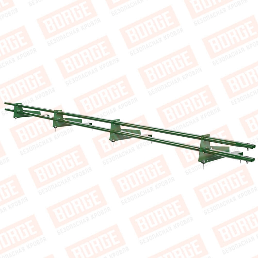 Снегозадержатель трубчатый Русский Рубеж 3м, 4 опоры, для МЧ с выс. ступенькой, лиственно-зеленый (RAL 6002), 400мм