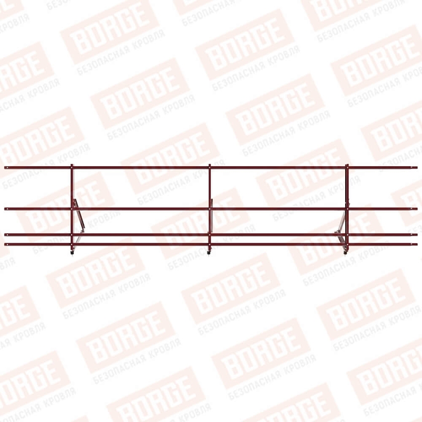 Ограждение кровельное Русский Рубеж H-60см, 3м, красное вино (RAL 3005), с двумя доп. трубами