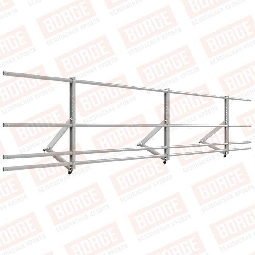 Ограждение кровельное Русский Рубеж H-60см, 3м, бело-алюминиевый (RAL 9006), с двумя доп. трубами