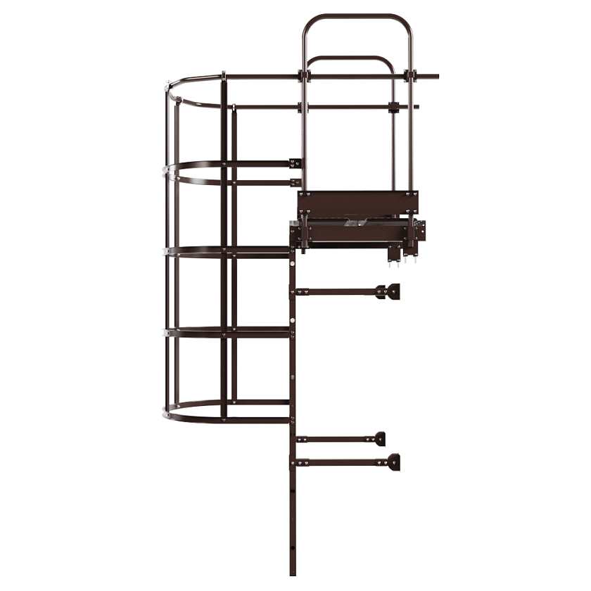 Лестница пожарная П1-2 с площадкой переходной 800х800мм BORGE, Н-2м, W-0.8м, оцинк., коричневый шоколад (RAL 8017)