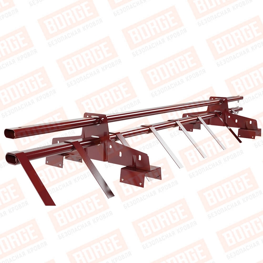 Снегозадержатель трубчатый BORGE 1,5м, 2 опоры, для профнастила Н-114, коричнево-красный (RAL 3011)