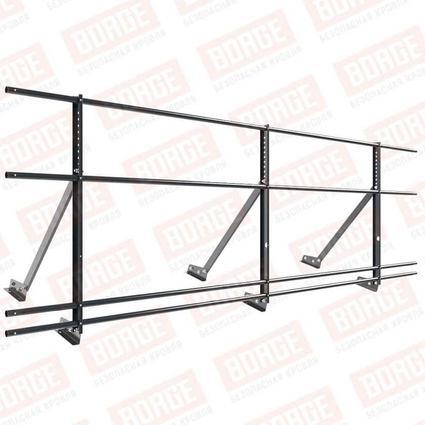 Ограждение кровельное Русский Рубеж H-90см, 3м, для фальцевой кровли, антрацитово-серый (RAL 7016), с двумя доп. трубами
