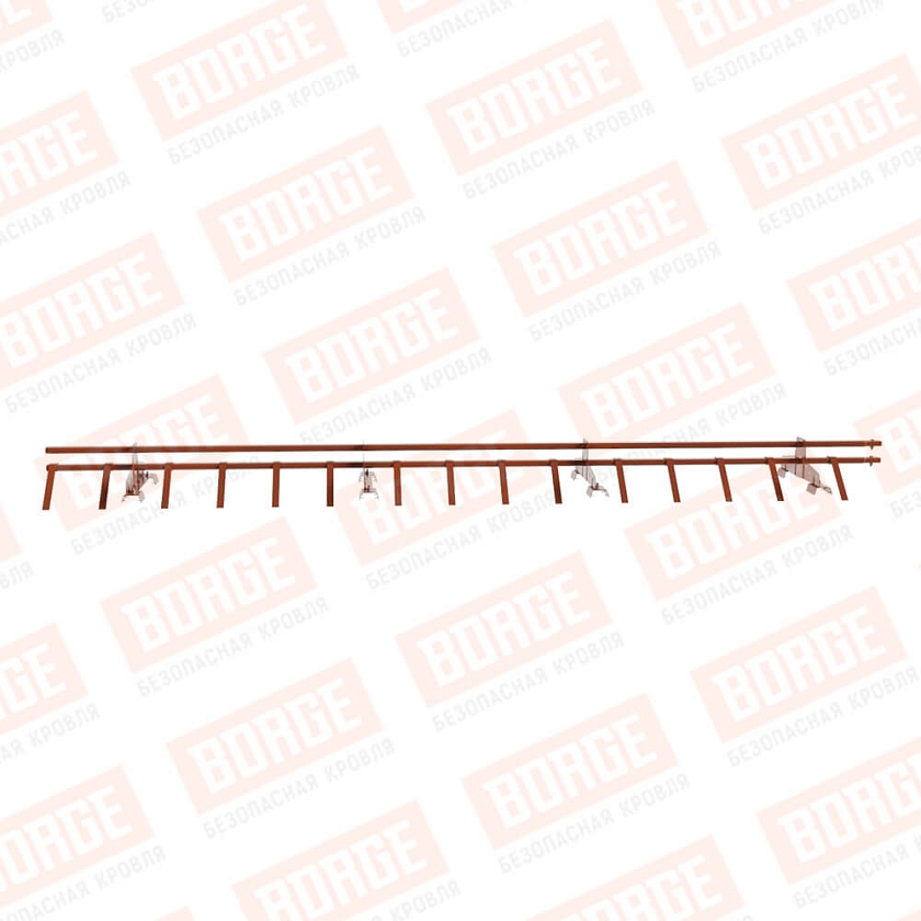 Снегозадержатель трубчатый BORGE 3м, 4 опоры, для профнастила Н-60, Н-75, терракотовый (RAL 8004)