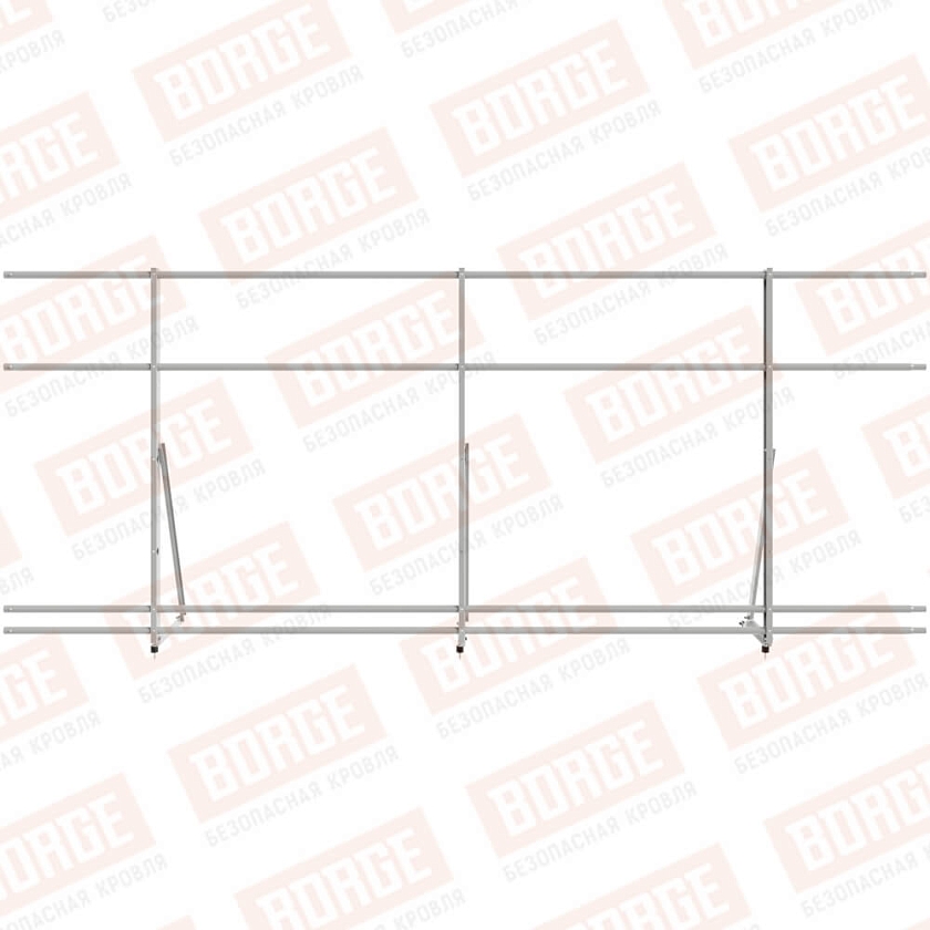 Ограждение кровельное Русский Рубеж H-120см, 3м, бело-алюминиевый (RAL 9006), с двумя доп. трубами