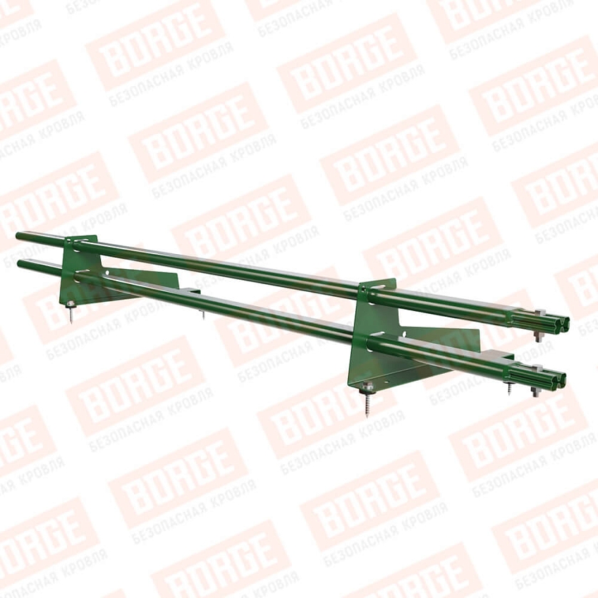 Снегозадержатель трубчатый BORGE 1,5м, 2 опоры, для МЧ с выс. ступ., лиственно-зеленый (RAL 6002), 350мм