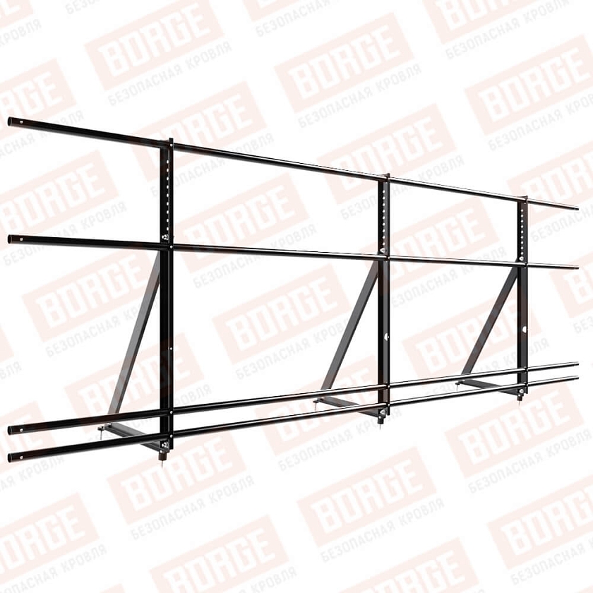 Ограждение кровельное Русский Рубеж H-90см, 3м, чёрный (RAL 9005), с двумя доп. трубами
