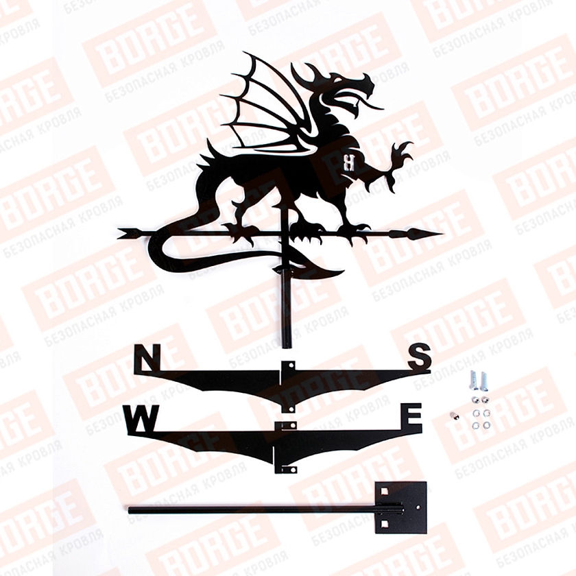 Флюгер BORGE Дракон, 510х365мм, чёрный (RAL 9005 matt)