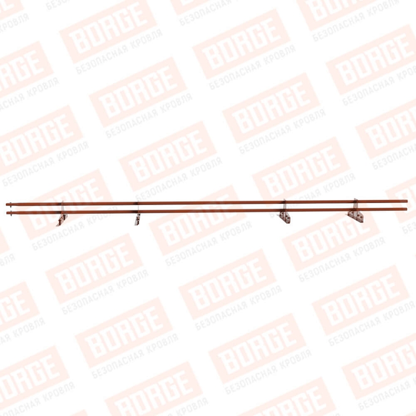 Снегозадержатель трубчатый Русский Рубеж 25х45мм, 3м, 4 опоры, для фальц. кровли, терракотовый (RAL 8004)