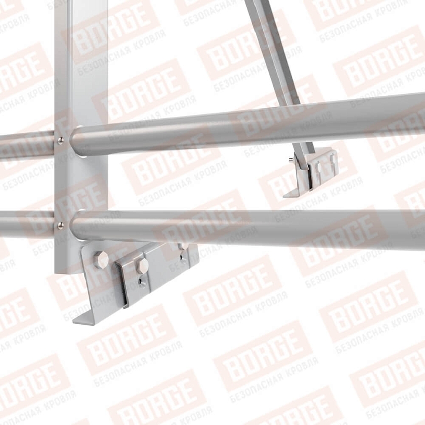 Ограждение кровельное Русский Рубеж H-90см, 3м, для фальцевой кровли, сигнально-серый (RAL 7004), с двумя доп. трубами