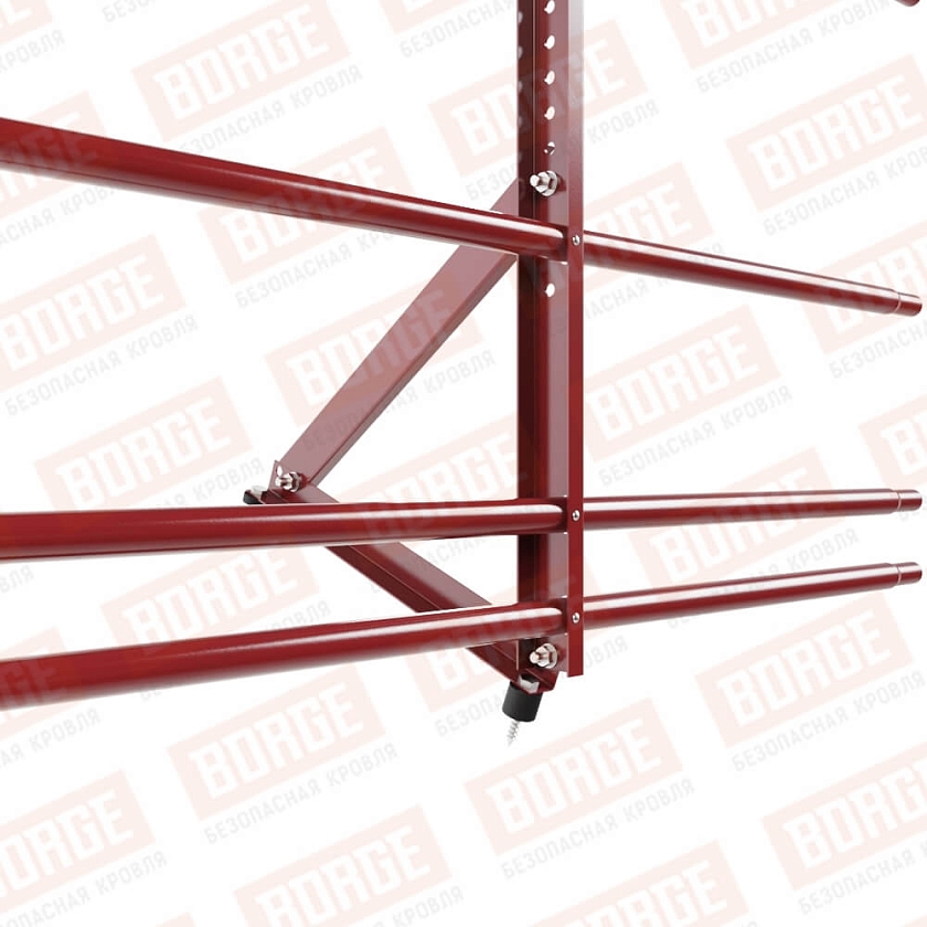 Ограждение кровельное Русский Рубеж H-60см, 3м, коричнево-красный (RAL 3011), с двумя доп. трубами