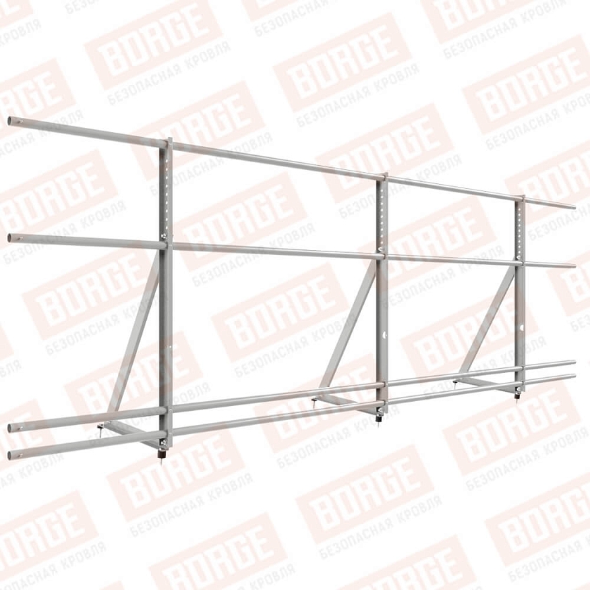 Ограждение кровельное Русский Рубеж H-90см, 3м, бело-алюминиевый (RAL 9006), с двумя доп. трубами