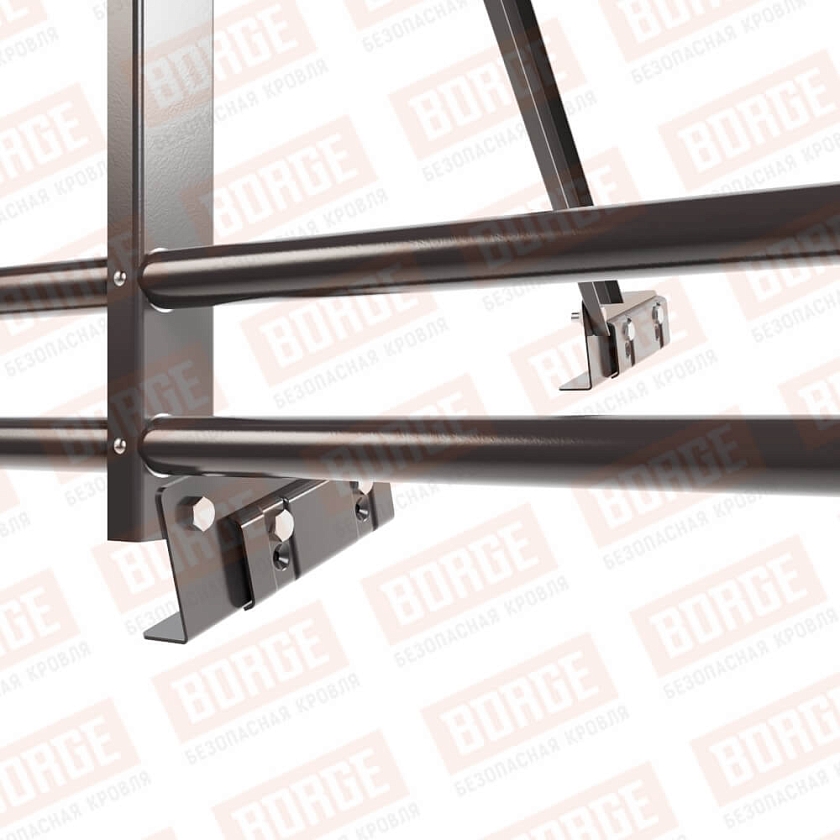 Ограждение кровельное Русский Рубеж H-90см, 3м, для фальцевой кровли, серо-коричневый (RAL 8019), с двумя доп. трубами