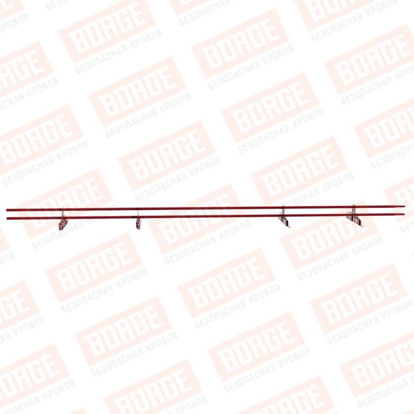 Снегозадержатель трубчатый Русский Рубеж 20х40мм, 3м, 4 опоры, для фальц. кровли, рубиново-красный (RAL 3003)