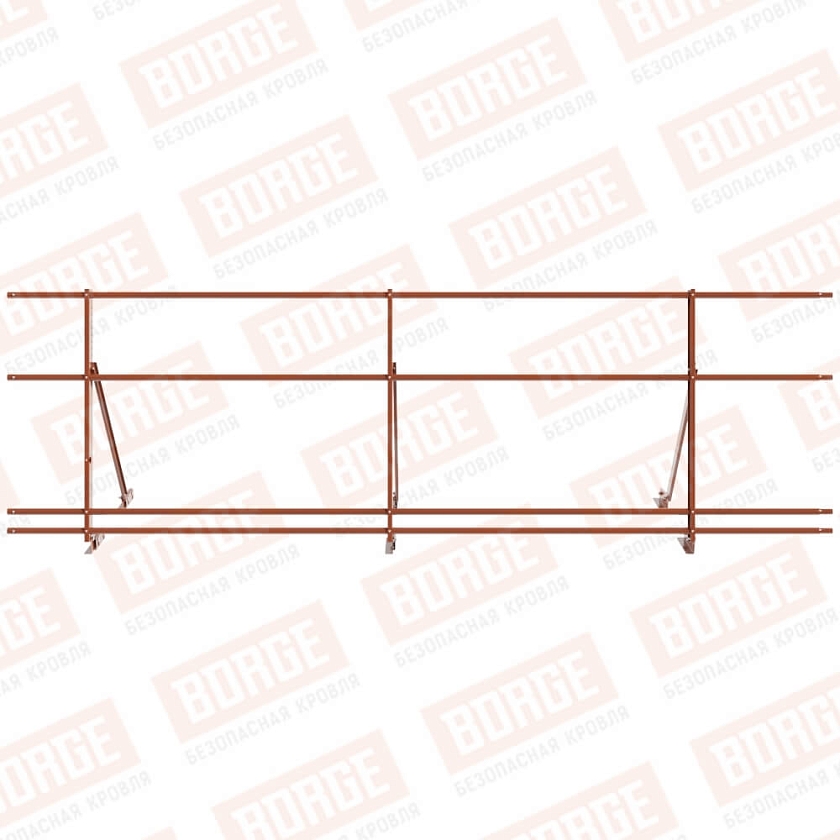 Ограждение кровельное Русский Рубеж H-90см, 3м, для фальцевой кровли, терракотовый (RAL 8004), с двумя доп. трубами