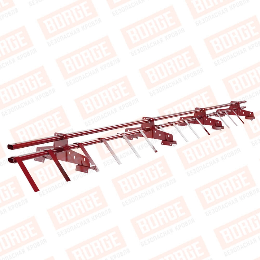 Снегозадержатель трубчатый BORGE 3м, 4 опоры, для профнастила Н-60, Н-75, рубиново-красный (RAL 3003)