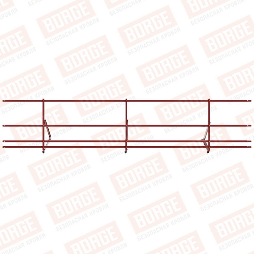 Ограждение кровельное Русский Рубеж H-60см, 3м, коричнево-красный (RAL 3011), с двумя доп. трубами