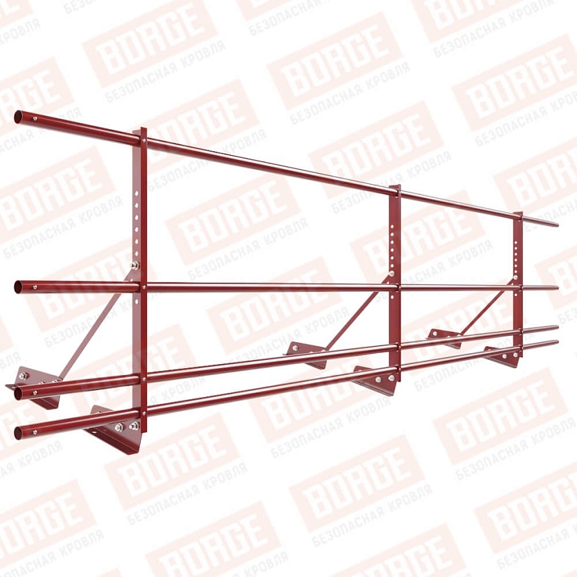 Ограждение декоративное NewLine H-60см, 3м, для фальц. кров., коричнево-красный (RAL 3011), с двумя доп. трубами