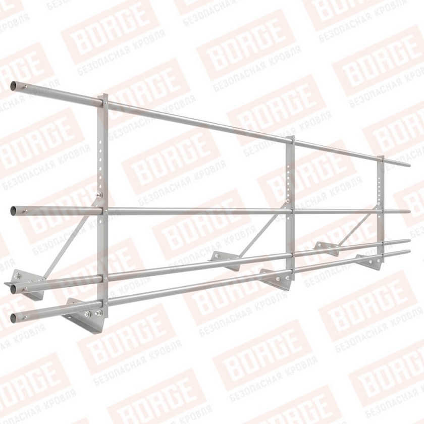 Ограждение декоративное NewLine H-60см, 3м, для фальц. кров., бело-алюминиевый (RAL 9006), с двумя доп. трубами