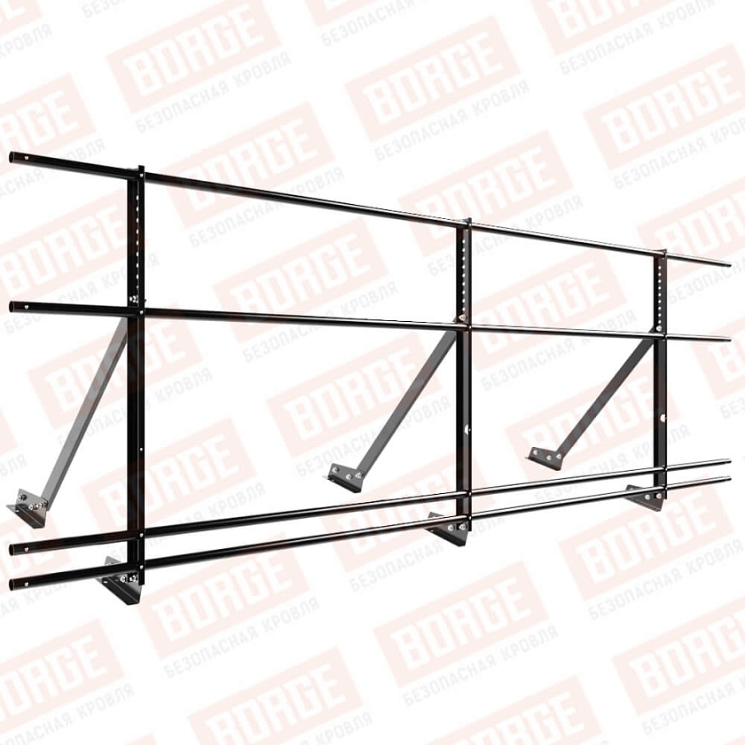 Ограждение кровельное Русский Рубеж H-90см, 3м, для фальцевой кровли, чёрный (RAL 9005), с двумя доп. трубами
