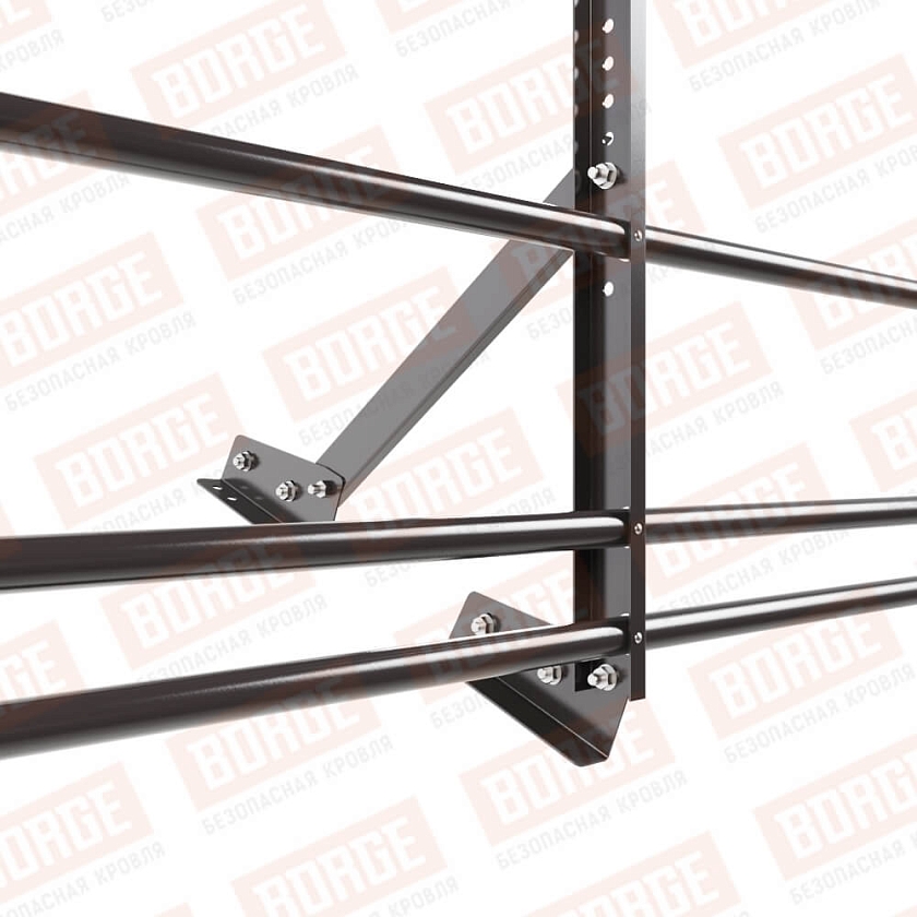 Ограждение кровельное Русский Рубеж H-60см, 3м, для фальцевой кровли, серо-коричневый (RAL 8019), с двумя доп. трубами