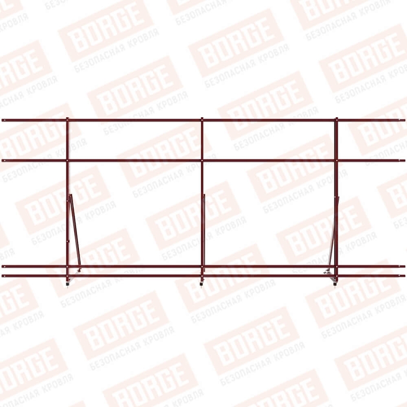 Ограждение кровельное Русский Рубеж H-120см, 3м, красное вино (RAL 3005), с двумя доп. трубами