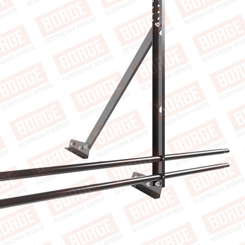 Ограждение кровельное Русский Рубеж H-120см, 3м, для фальцевой кровли, серо-коричневый (RR 32), с двумя доп. трубами