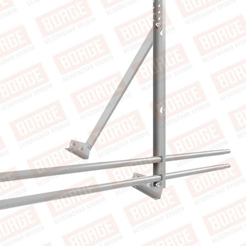 Ограждение кровельное Русский Рубеж H-120см, 3м, для фальцевой кровли, бело-алюминиевый (RAL 9006), с двумя доп. трубами