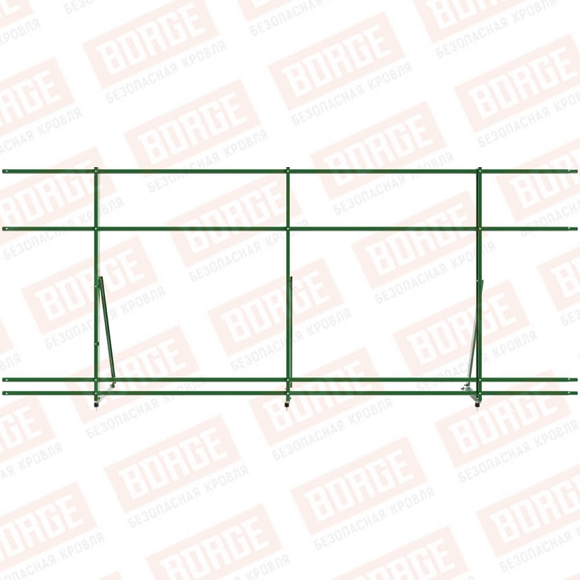 Ограждение кровельное Русский Рубеж H-120см, 3м, лиственно-зеленый (RAL 6002), с двумя доп. трубами