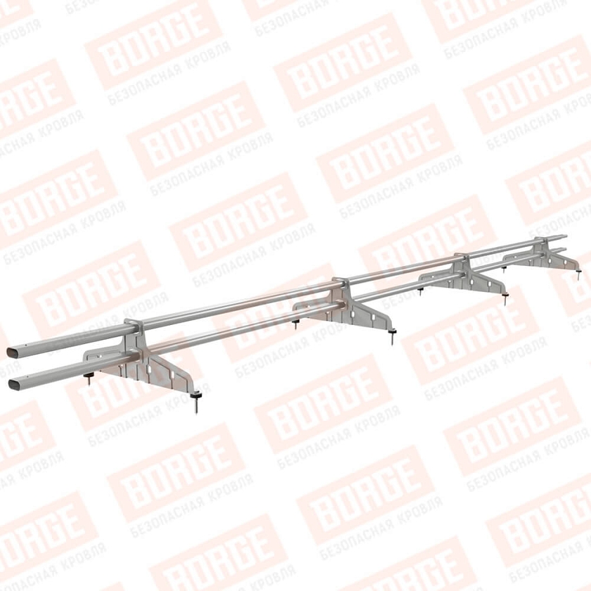 Снегозадержатель трубчатый Русский Рубеж 20х40мм, 3м, 4 опоры, бело-алюминиевый (RAL 9006)