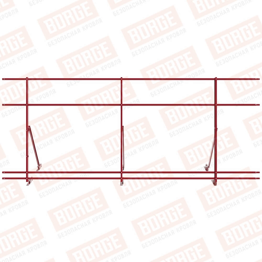 Ограждение кровельное Русский Рубеж H-120см, 3м, для фальцевой кровли, рубиново-красный (RAL 3003), с двумя доп. трубами