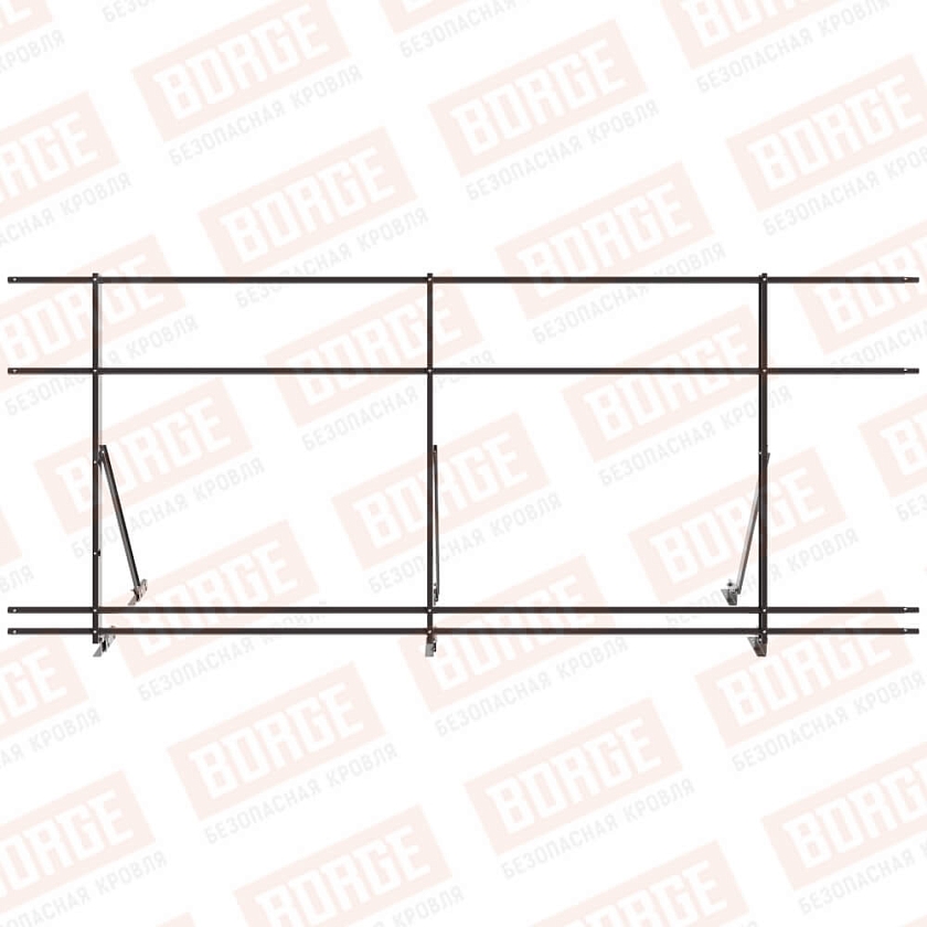 Ограждение кровельное Русский Рубеж H-120см, 3м, для фальцевой кровли, серо-коричневый (RR 32), с двумя доп. трубами