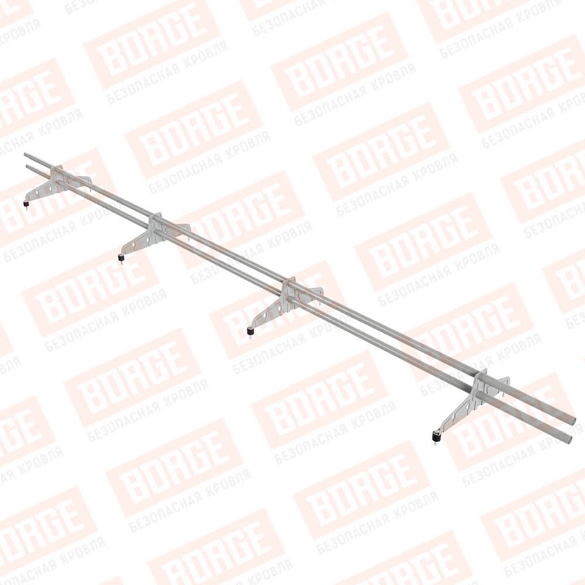 Снегозадержатель трубчатый Русский Рубеж D-25мм, 3м, 4 опоры, бело-алюминиевый (RAL 9006)