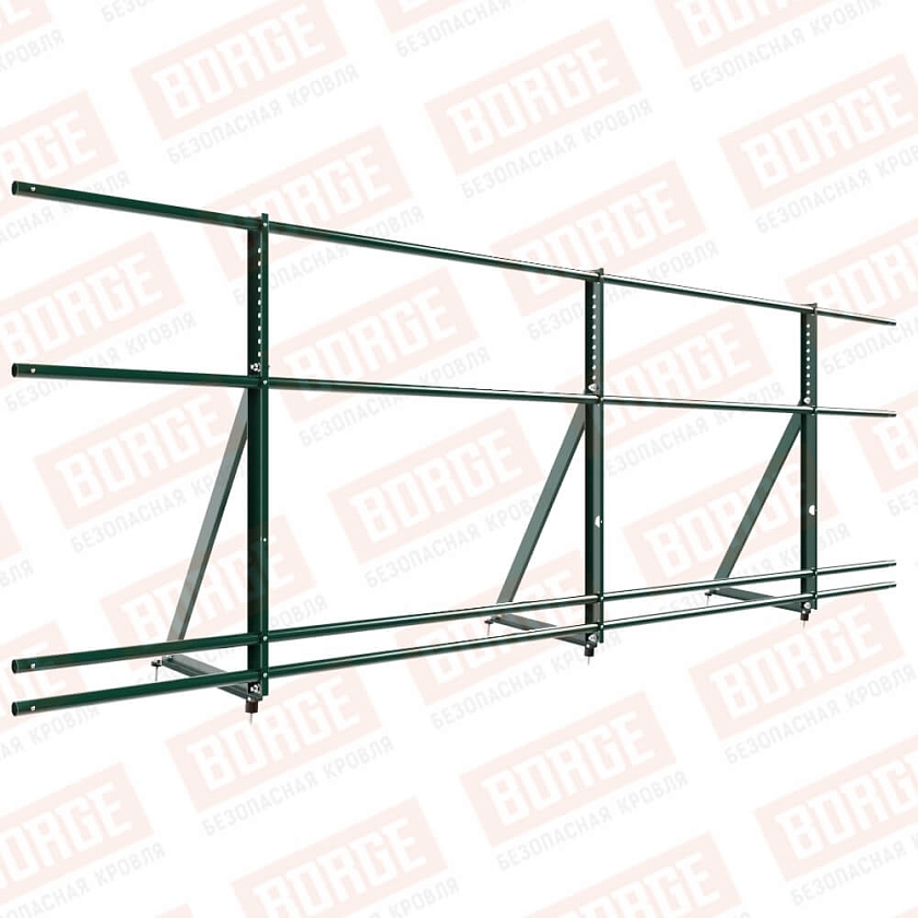 Ограждение кровельное Русский Рубеж H-90см, 3м, зеленый мох (RAL 6005), с двумя доп. трубами