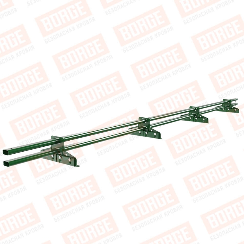 Снегозадержатель трубчатый BORGE 3м, 4 опоры, для фальцевой кровли, лиственно-зеленый (RAL 6002)