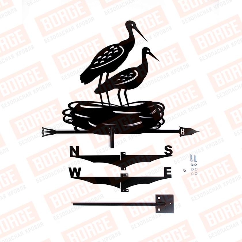 Флюгер BORGE Аисты, 700х530мм, чёрный (RAL 9005 matt)