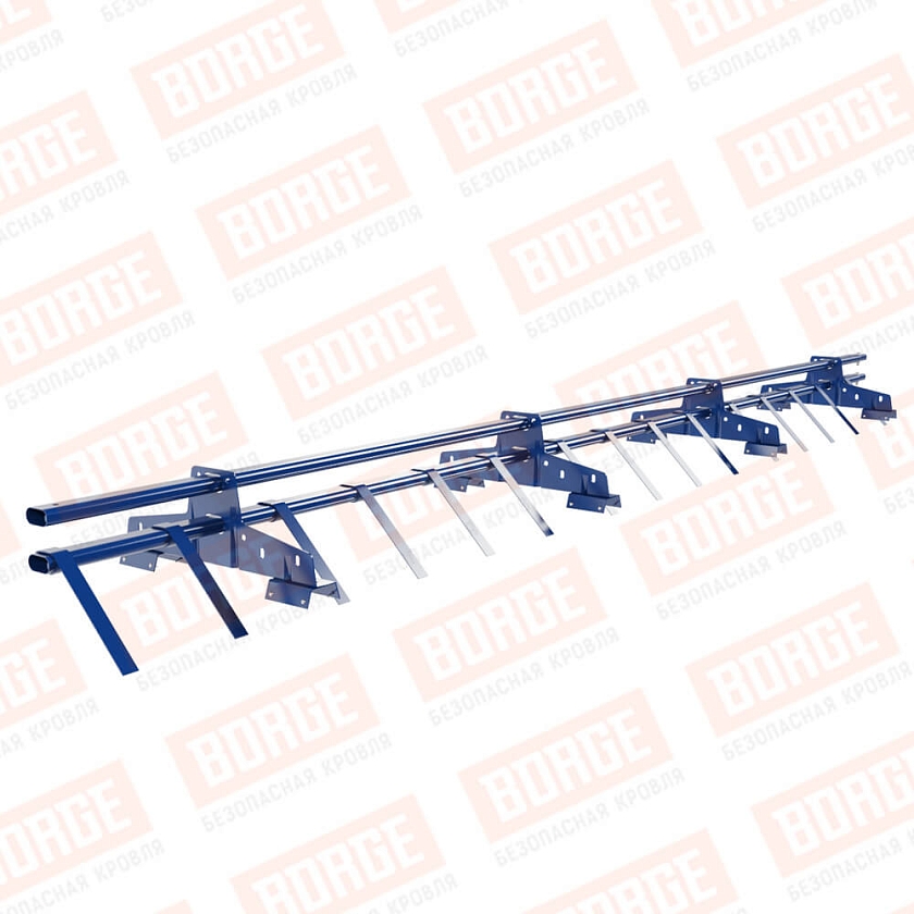 Снегозадержатель трубчатый BORGE 3м, 4 опоры, для профнастила Н-60, Н-75, сигнально-синий (RAL 5005)