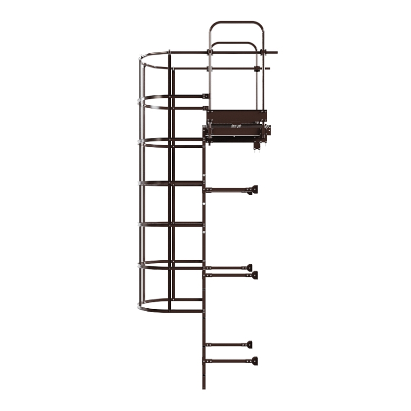 Лестница пожарная П1-2 с площадкой переходной 800х800мм BORGE, Н-3м, W-0.8м, оцинк., коричневый шоколад (RAL 8017)
