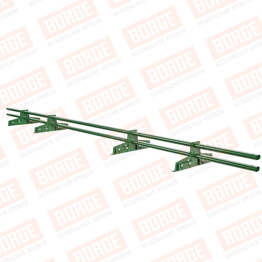 Снегозадержатель трубчатый Русский Рубеж 25х45мм, 3м, 4 опоры, для фальц. кровли, лиственно-зеленый (RAL 6002)