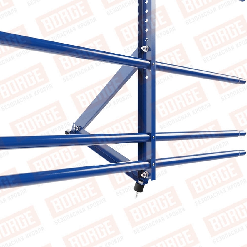 Ограждение кровельное Русский Рубеж H-60см, 3м, сигнально-синий (RAL 5005), с двумя доп. трубами