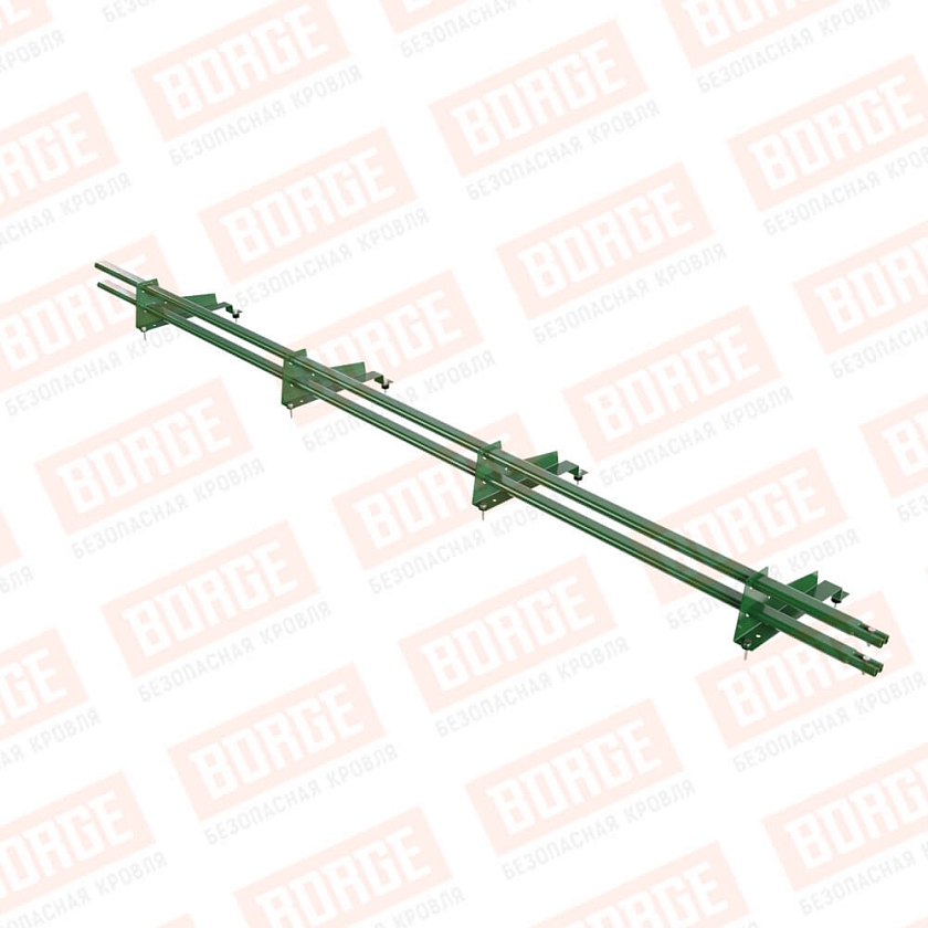 Снегозадержатель трубчатый BORGE 3м, 4 опоры, для МЧ с выс. ступен., лиственно-зеленый (RAL 6002), 350мм