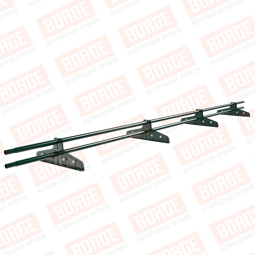 Снегозадержатель трубчатый Русский Рубеж D-25мм, 3м, 4 опоры, для фальц. кровли, зеленый мох (RAL 6005)