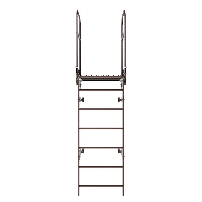 Лестница пожарная П1-1 с площадкой переходной 800х800мм BORGE, Н-2м, W-0.8м, оцинк., коричневый шоколад (RAL 8017)