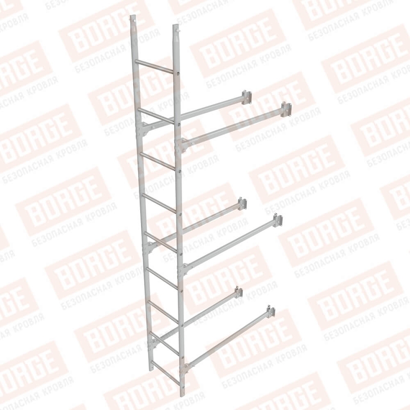 Комплект лестница фасадная BORGE (нижняя секция), 2,7м, бело-алюминиевый (RAL 9006)