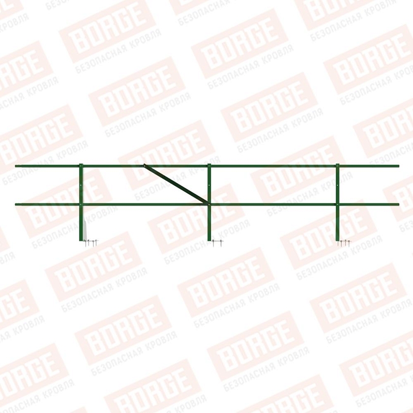 Ограждение плоских кровель NewLine Н-60, 3м, верхнее крепление, лиственно-зеленый (RAL 6002)