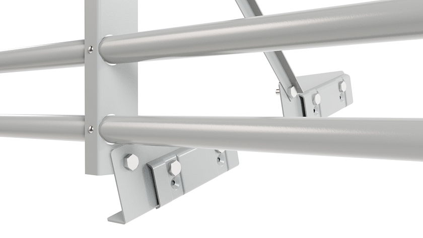 Ограждение кровельное NewLine H-60см, 3м, для фальц. кров., бело-алюминиевый (RAL 9006), с двумя доп. трубами