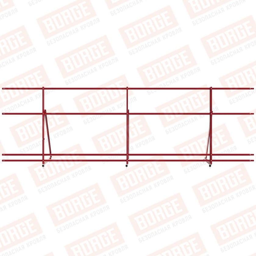 Ограждение кровельное Русский Рубеж H-90см, 3м, рубиново-красный (RAL 3003), с двумя доп. трубами