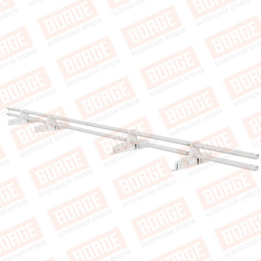 Снегозадержатель трубчатый Русский Рубеж 25х45мм, 3м, 4 опоры, для фальц. кровли, сигнально-белый (RAL 9003)