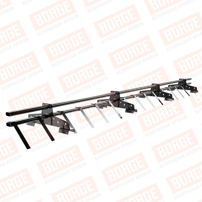 Снегозадержатель трубчатый BORGE 3м, 4 опоры, для профнастила Н-60, Н-75, чёрный (RAL 9005)